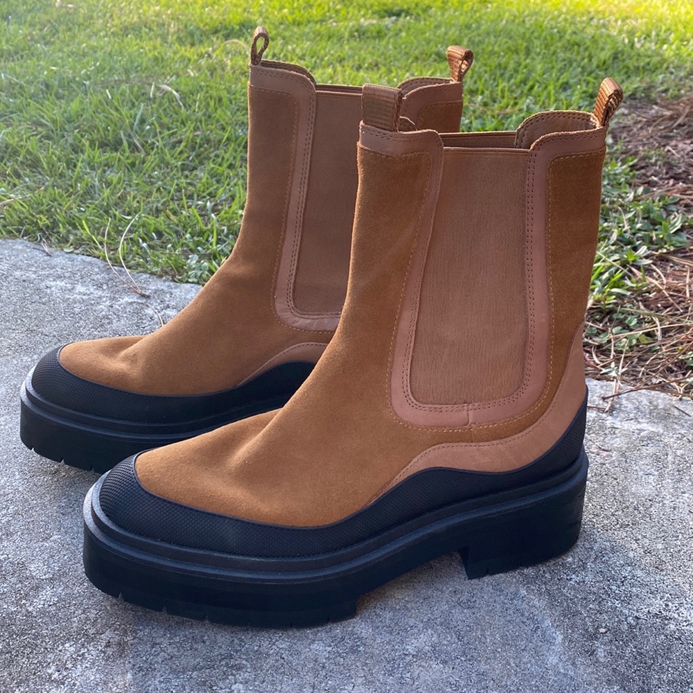 Sam Edelman NEW Lug Sole Suede Chelsea Camel Boot Sz 9 1/2 Gorgeous Boot!!! - Picture 7 of 14